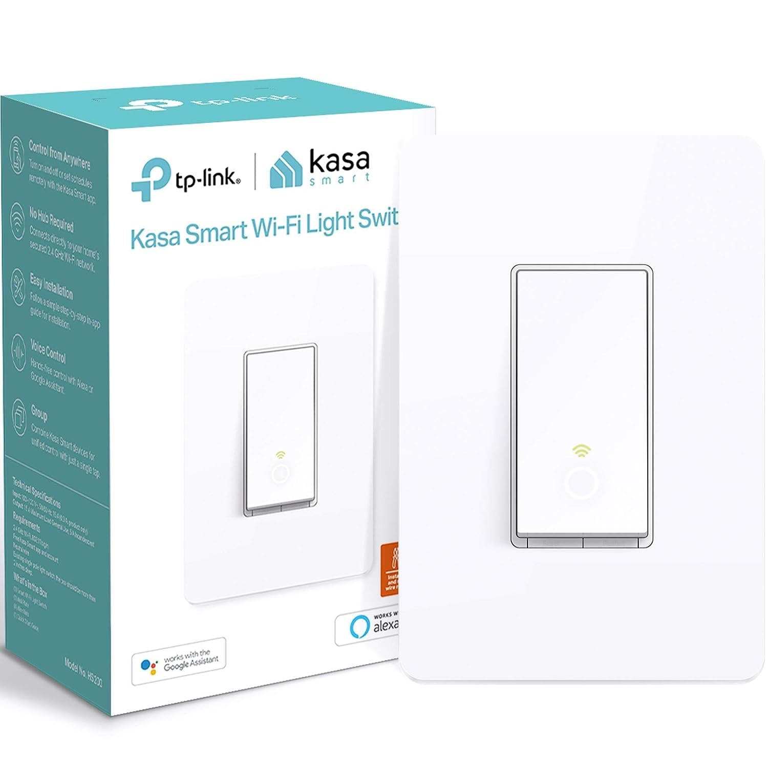  Kasa Smart Light Switch HS200, Single Pole, Needs Neutral Wire, 2.4GHz Wi-Fi Light Switch Works with Alexa and Google Home, UL Certified, No Hub Required , White 