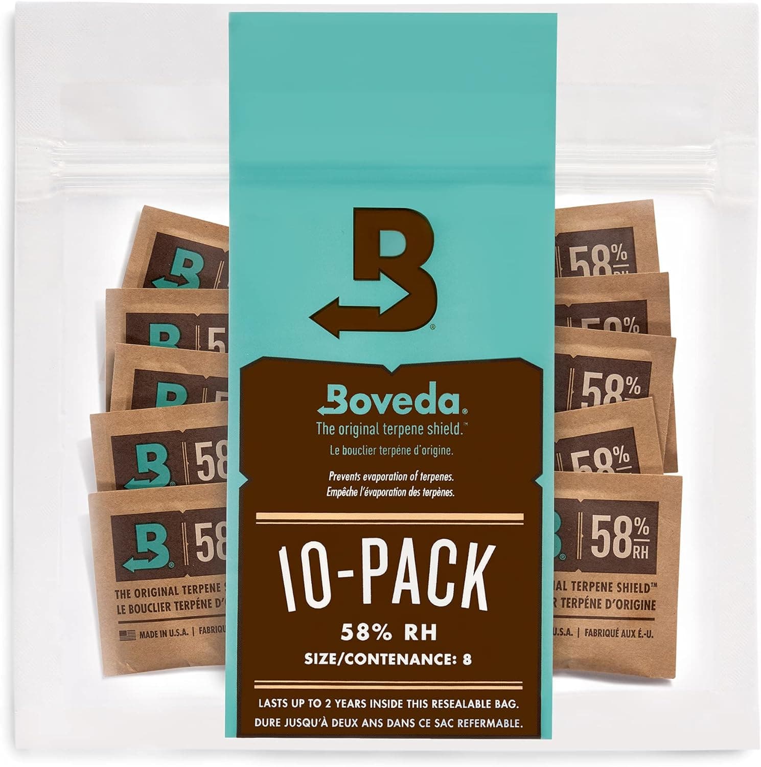  Boveda 62% RH Size 8-10 Pack Two-Way Humidity Control Packs - For Storing 1 oz - Moisture Absorber for Small Storage Containers - Humidifier Packs - Hydration Packets w/Resealable Bag 