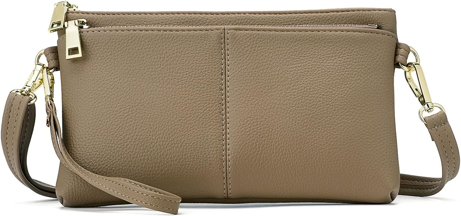  Triple Zip Small Crossbody Bag Lightweight Purses Vegan Leather Wristlet Clutch, Includes Adjustable Shoulder 