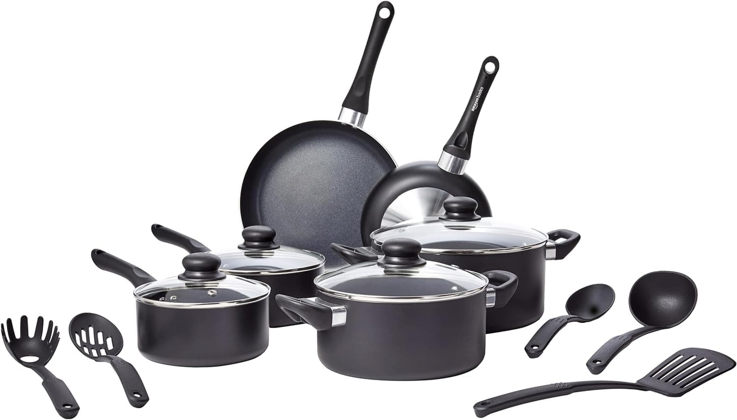  Basics Non-Stick Cookware 8-Piece Set, Pots and Pans, Black 