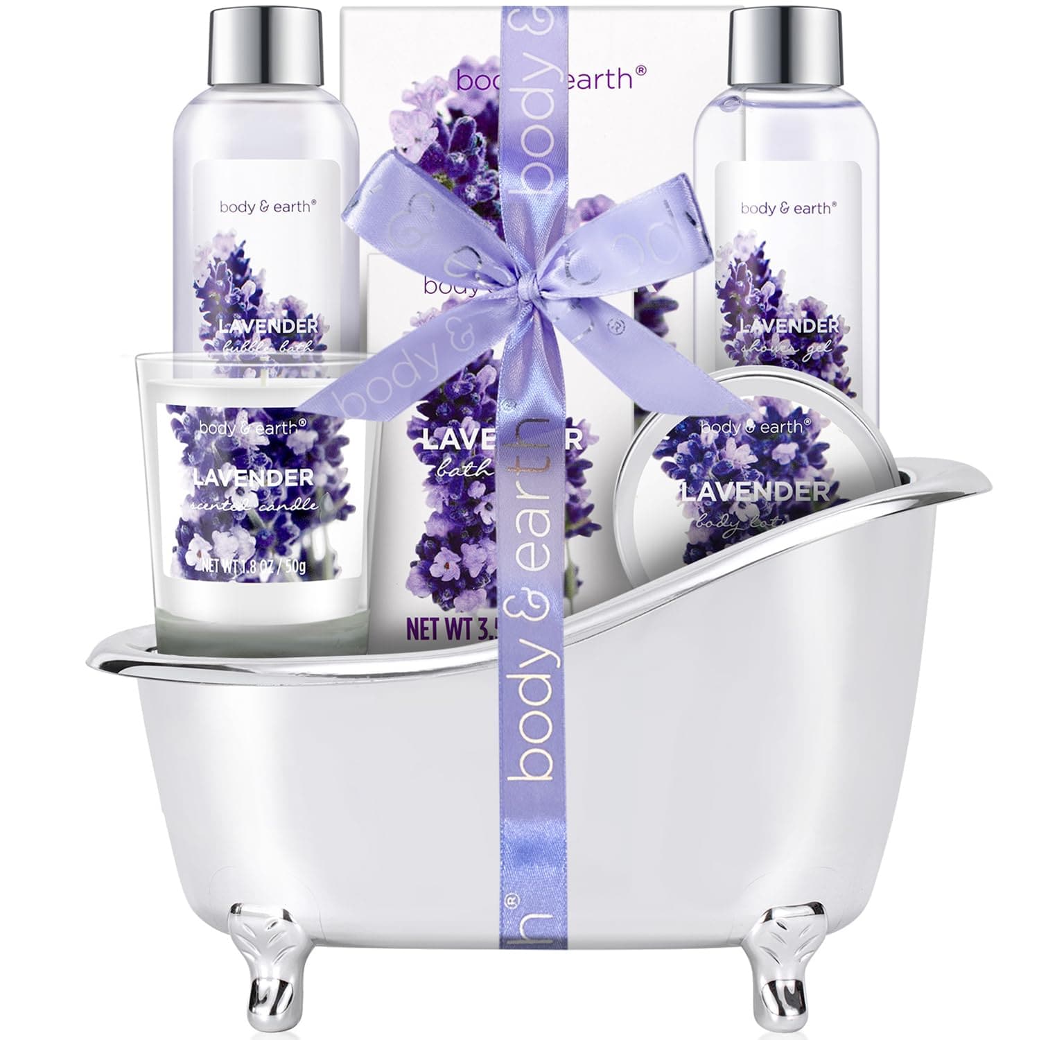  Gift Set for Women, Gift Basket for Women, Body & Earth Women Bath Set Lavender Spa Baskets with Bubble Bath, Bath Salts, Body Lotion, Scented Candle, Christmas Gifts for Women, Christmas Gift Basket 