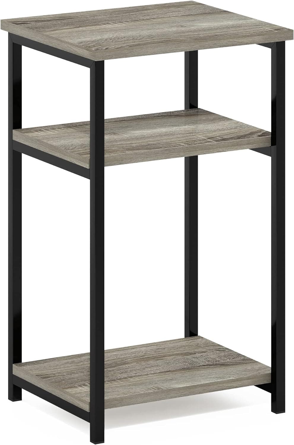  Furinno Just 3-Tier Turn-N-Tube End Table / Side Table / Night Stand / Bedside Table with Plastic Poles, 1-Pack, French Oak Grey/Black 