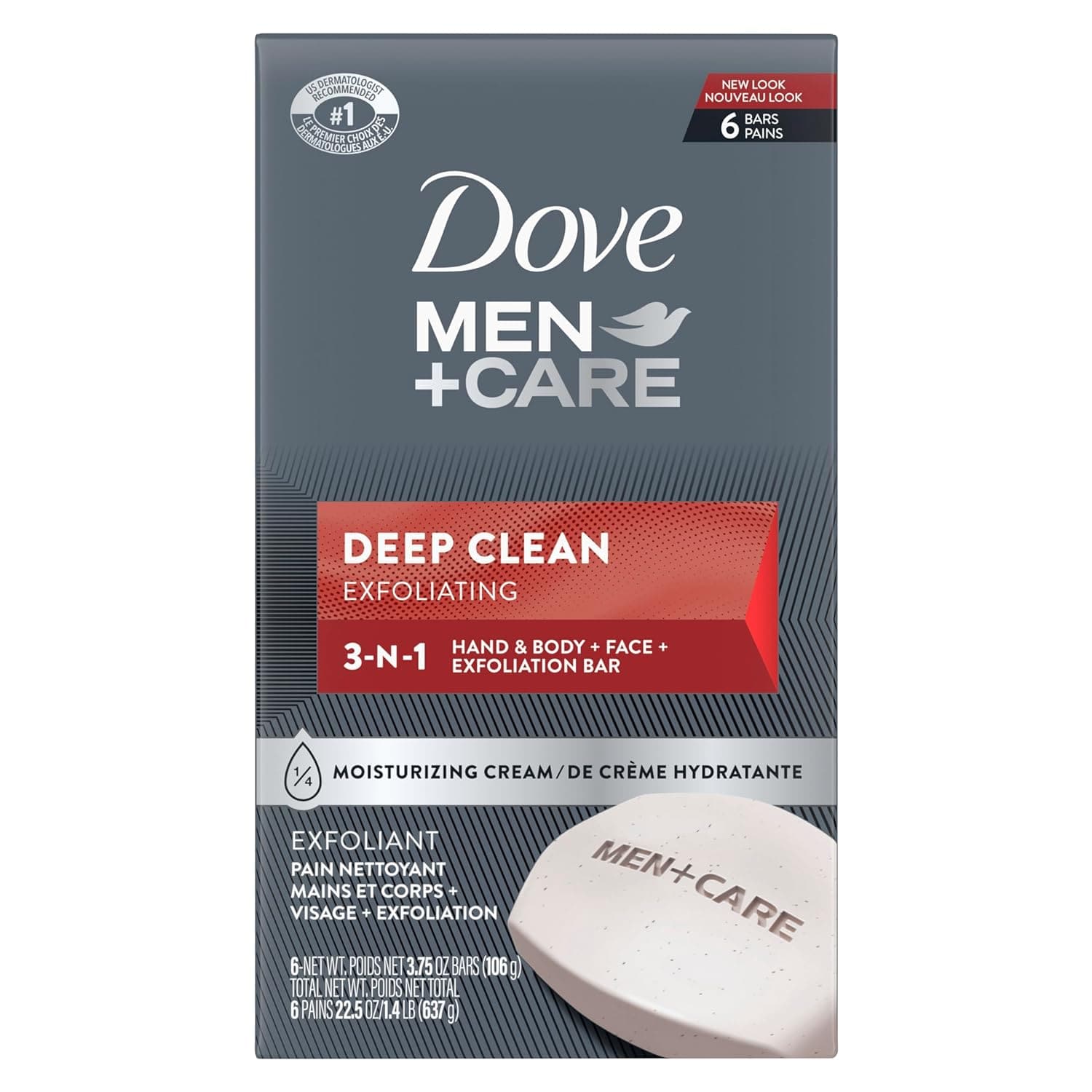  Dove Men + Care Deep Clean Body + Face Bars, Purifying Grains, 3.75 oz, 6 Ct 