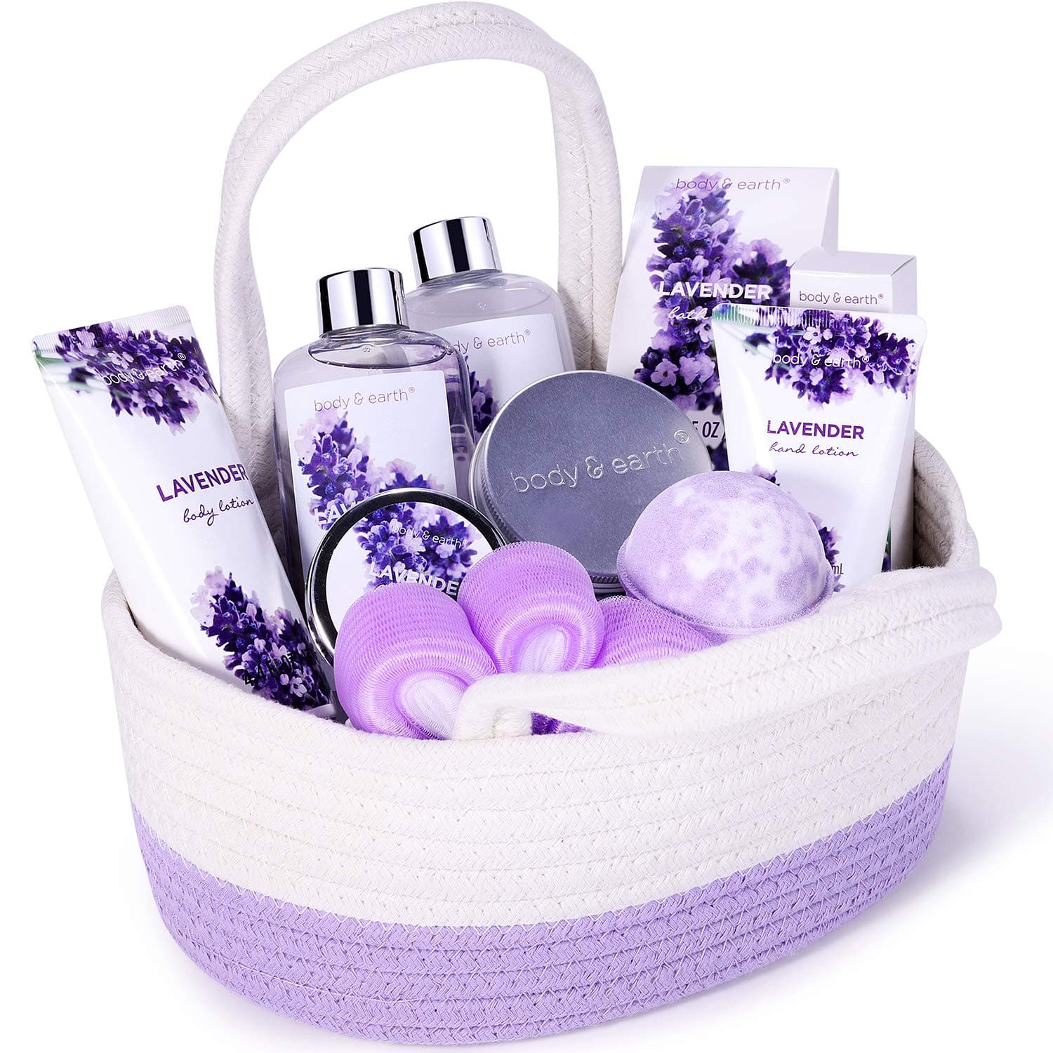  Geschenkkorb für Frauen - Badegeschenke-Set für Frauen, Body & Earth Lavendel Geschenkkorb für Frauen, 11-teilig mit ätherischen Ölen, Duschgel, Schaumbad, Körperlotion, Badesalz, Weihnachtsgeschenke für Frauen 