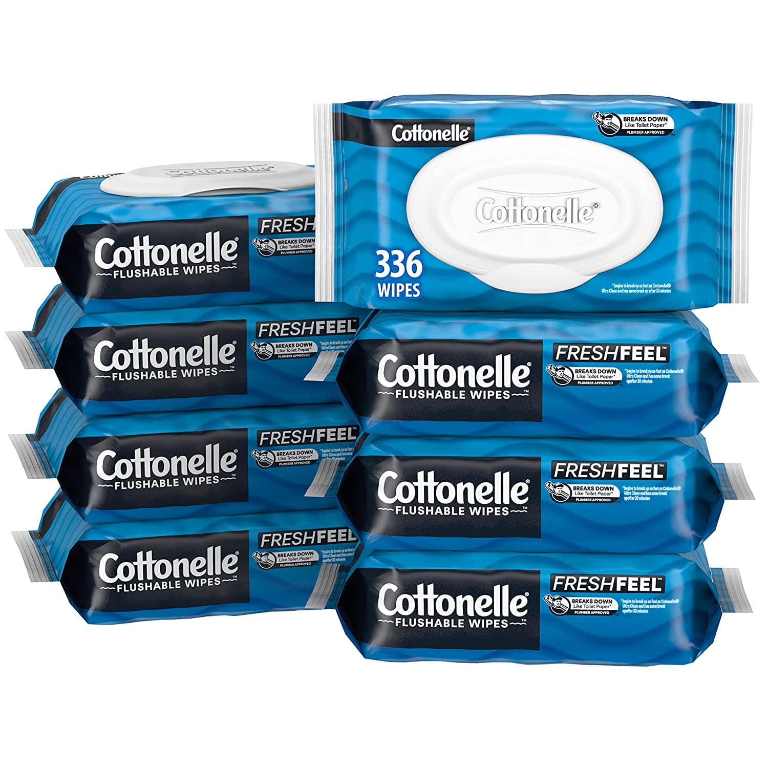  Cottonelle Freshfeel Flushable Wet Wipes, Adult Wet Wipes, 8 Flip-Top Packs, 42 Wipes per Pack (8 Packs of 42) (336 Total Flushable Wipes), Packaging May Vary 