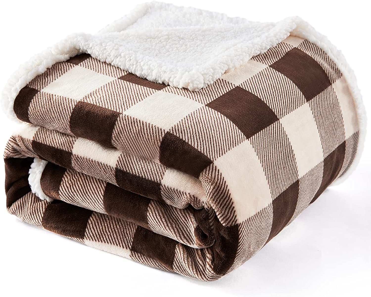  Touchat Sherpa-Überwurfdecke, flauschige, kuschelige, weiche Decke, Fleece-Flanell-Plüsch, Mikrofaser-Decke in Doppelgröße, für Couch, Bett, Sofa (60" x 70", Plaid Brown) 