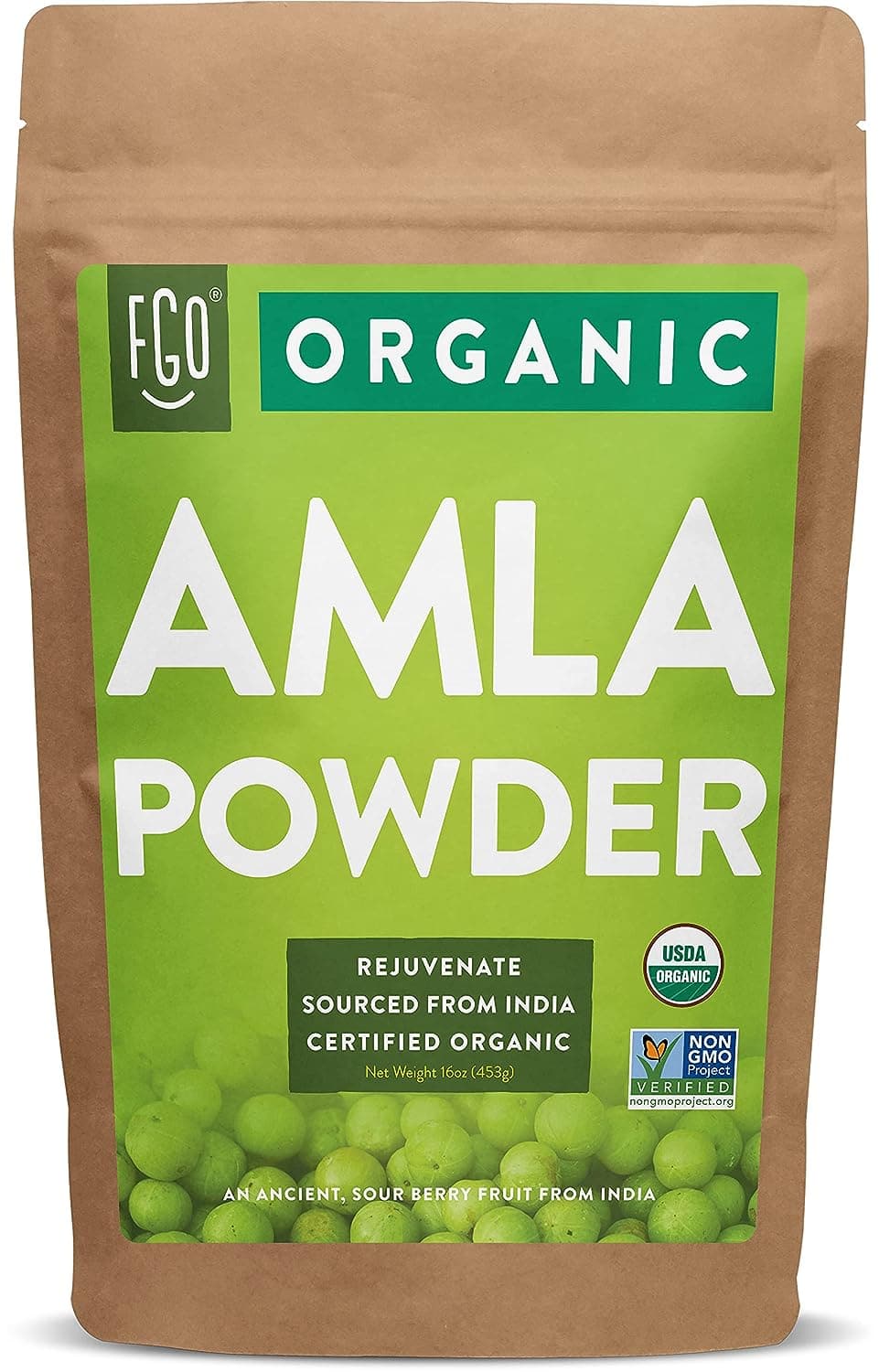  FGO Organic Amla Powder (Amalaki), 100% Raw From India, 16oz (Pack of 1) 