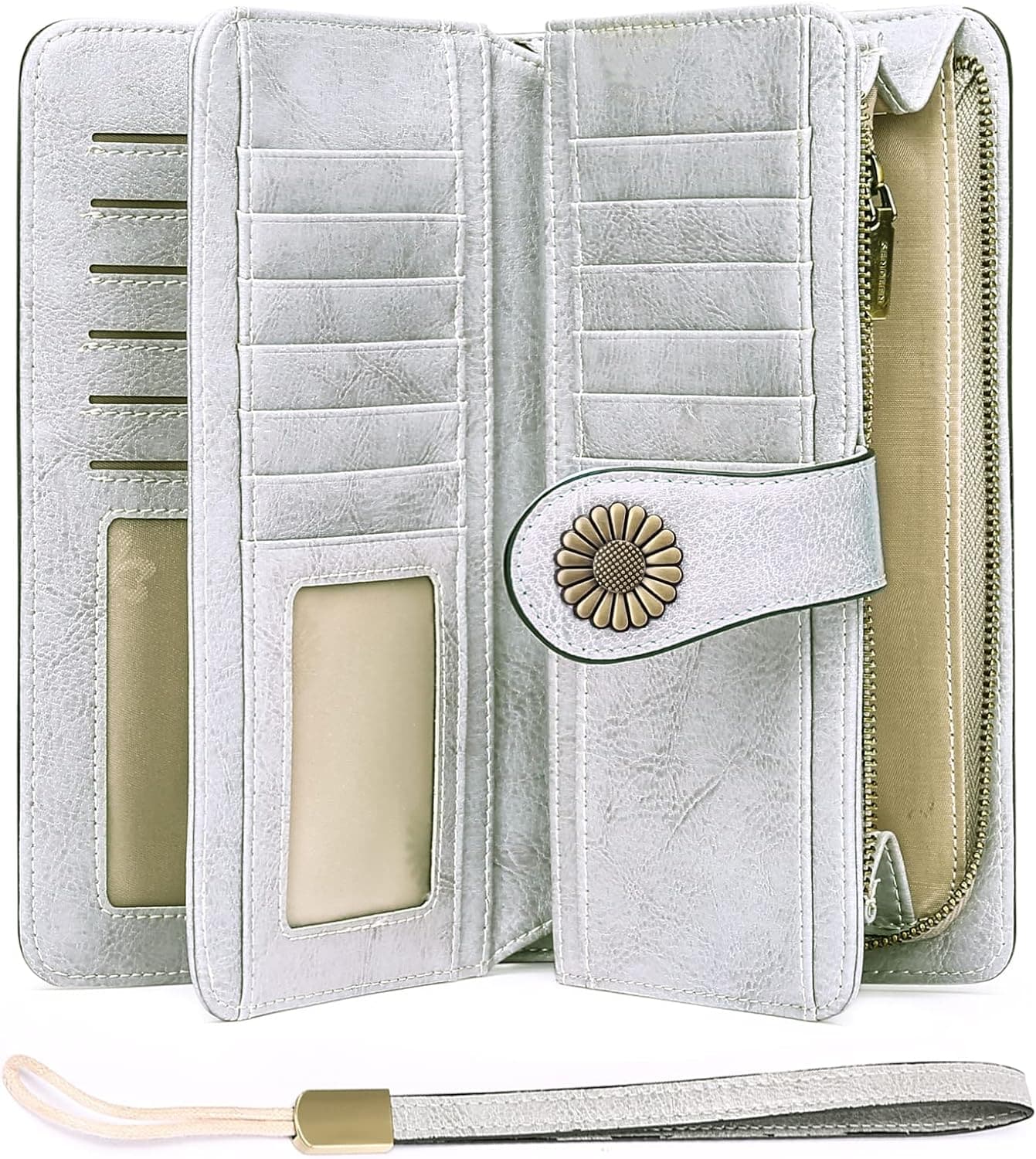  Wallets for Women Genuine Leather Credit Card Holder with RFID Blocking Large Capacity Wristlet 