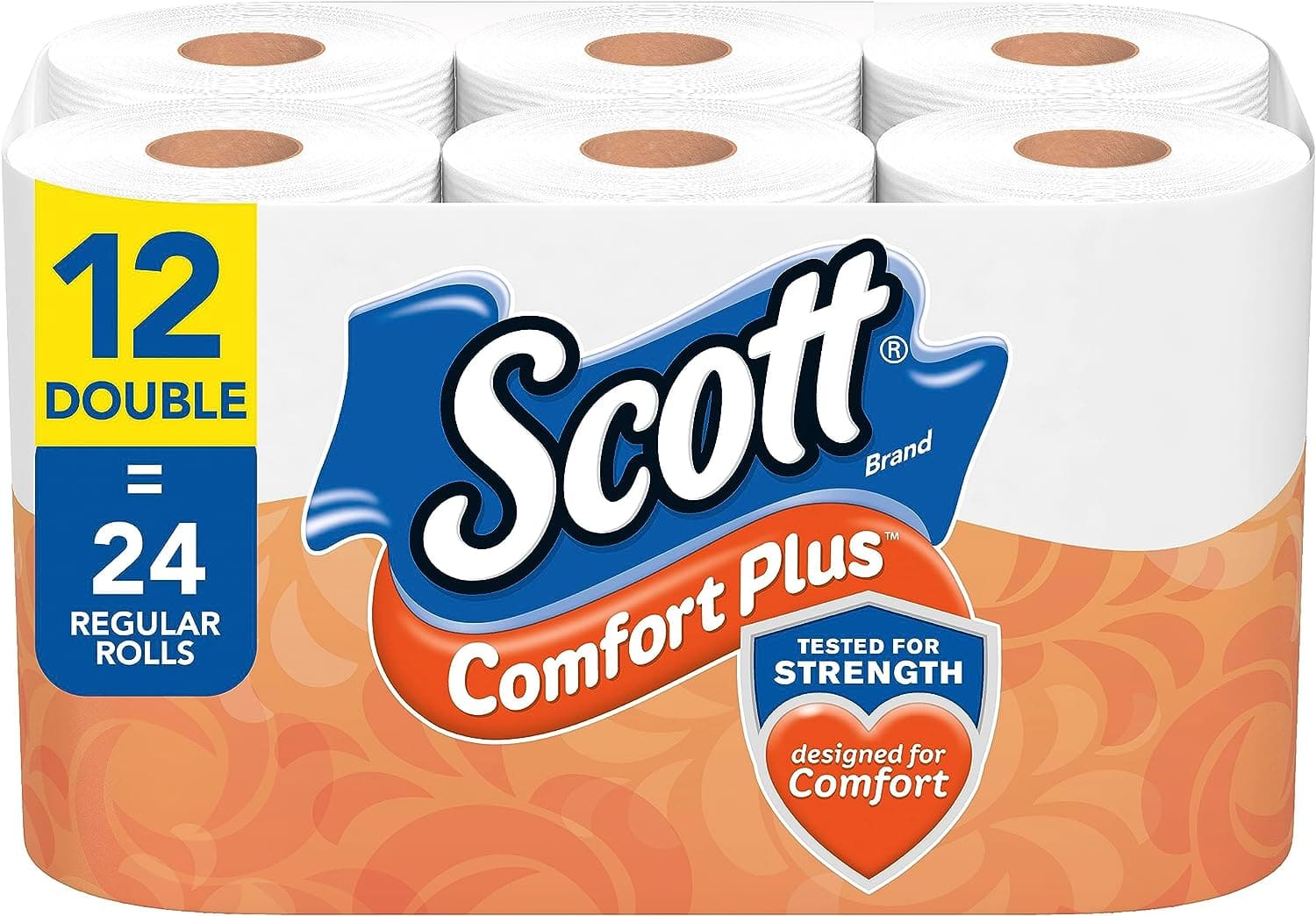  Scott ComfortPlus Toilet Paper, 12 Double Rolls, 231 Sheets per Roll, Septic-Safe, 1-Ply Toilet Tissue 