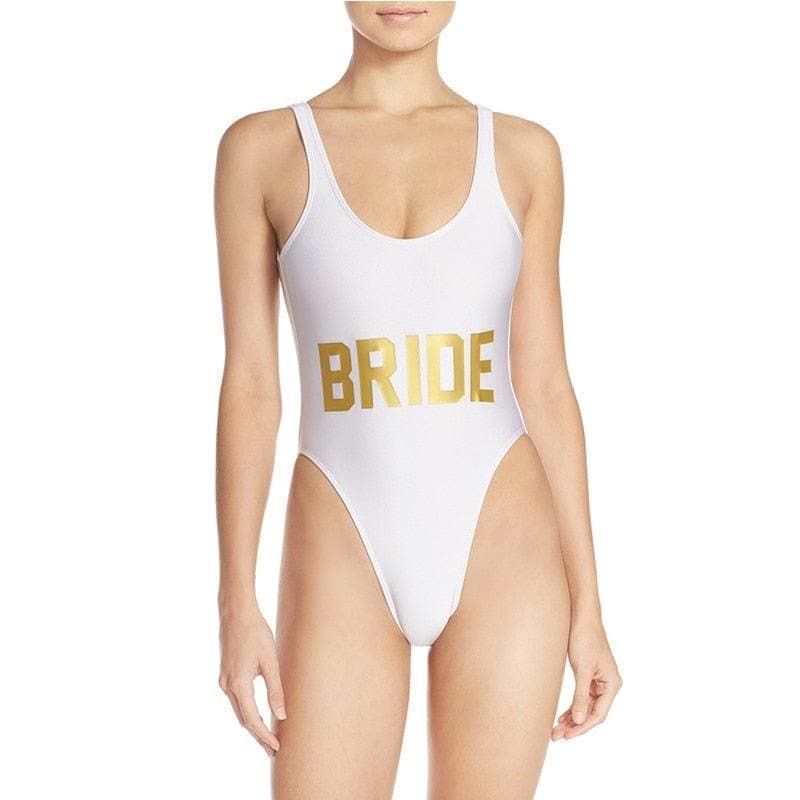  Einteiliger Badeanzug BRAUT Brief Hochzeit Badeanzug für Frauen Mayo Bikini Maillot De Bain Femme Bademode Mädchen Badpak 