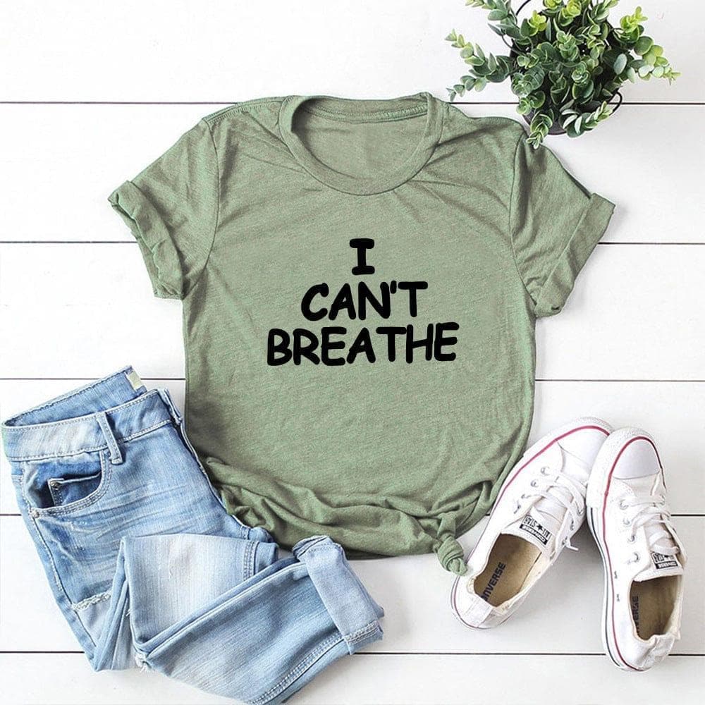  I Can't Breathe Letter Print T-Shirt Frauen Kurzarm O-Ausschnitt Lose T-Shirt 2020 Sommer-Frauen-T-Shirt Tops Camisetas Mujer 