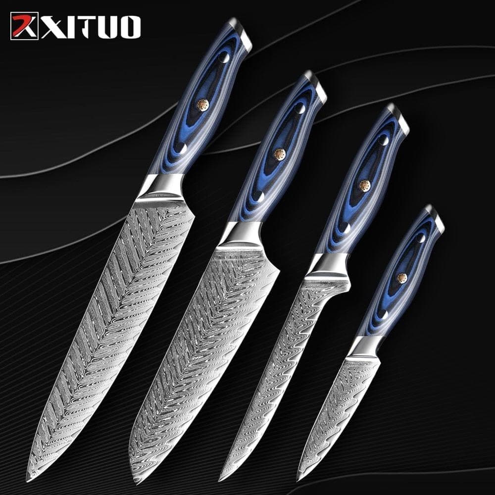  XITUO Damaskus Kochmesser Professional Japan Sankotu Cleaver Boning Gyuto Küchenmesser Kochwerkzeug Exquisite Pflaume Nietgriff 