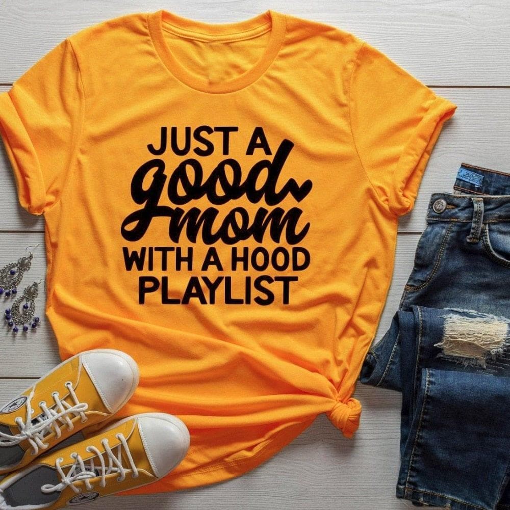  Nur eine gute Mutter mit Kapuze Playlist T-Shirt Muttertagsgeschenk lustiger Slogan Grunge ästhetische Damenmode Shirt Vintage T-Shirt Kunstspitze 