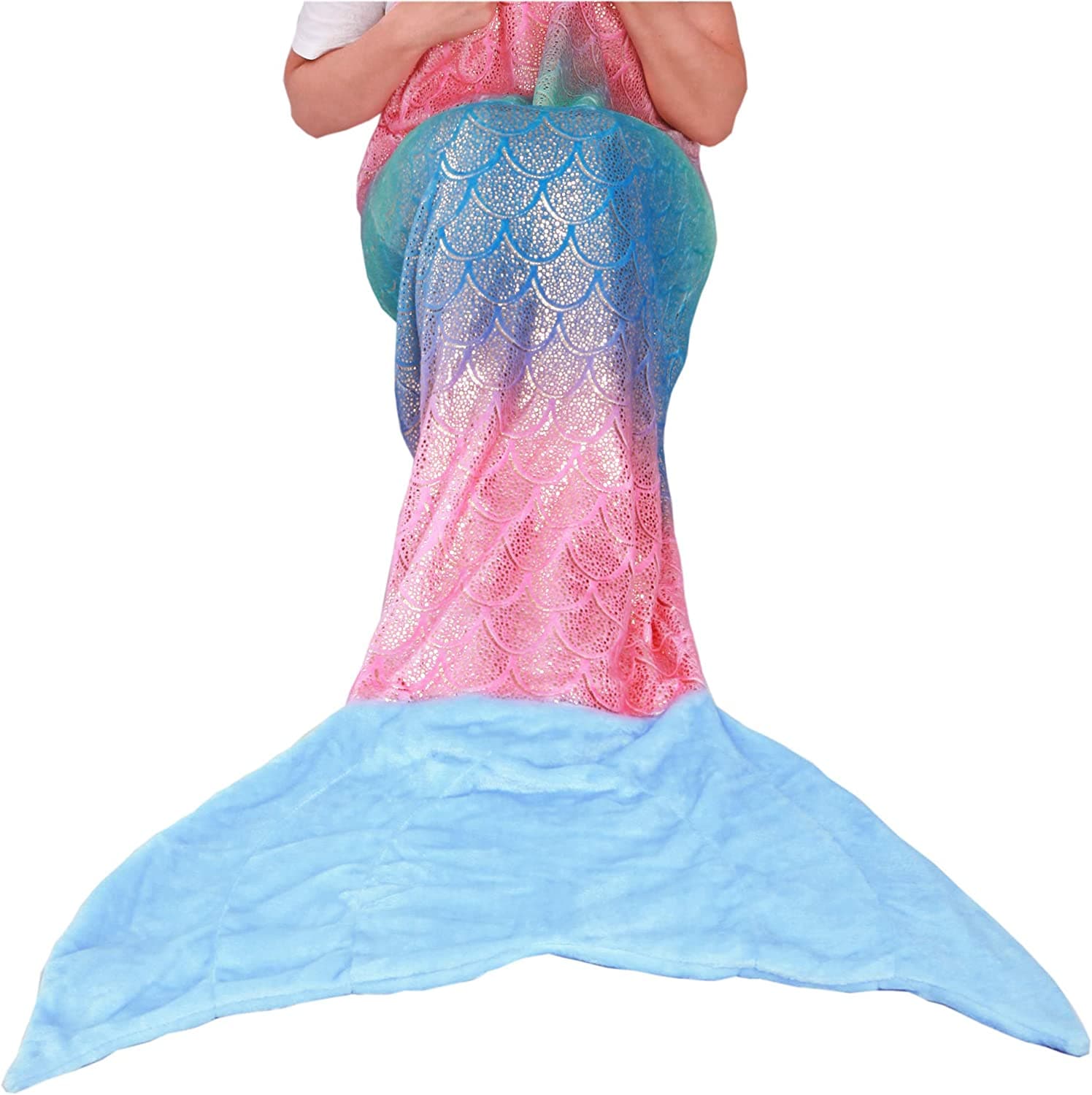  Adult Mermaid Tail Blanket, Ladies Mermaid Blanket, Adults Girls Mermaid Tail Blanket with Rainbow Ombre Glittering Fish Scale Design, Flannel Fleece Soft Mermaid Gifts for Women - 25" × 60" 