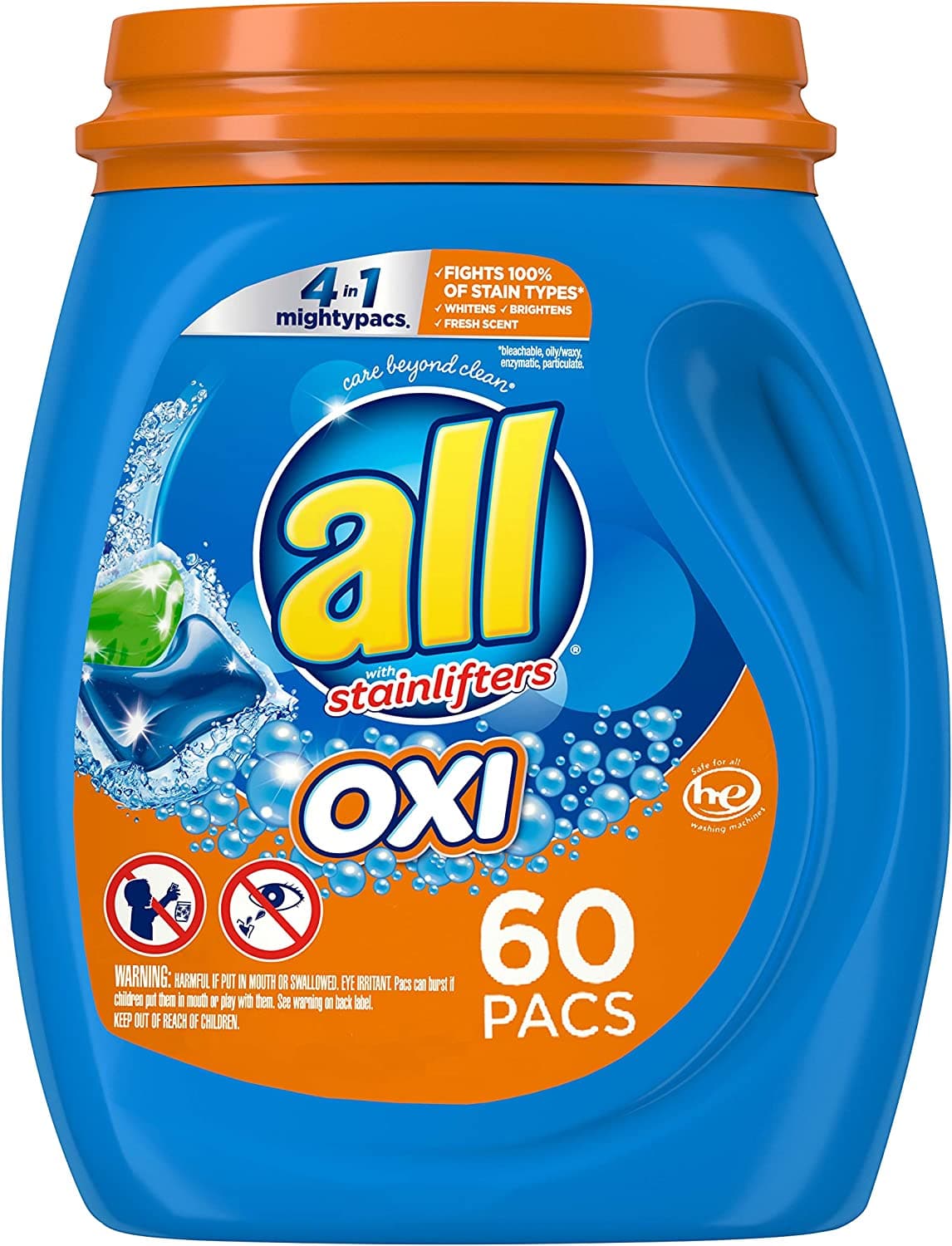  All Mighty Pacs Waschmittel 4 in 1 mit Oxi, Wanne, 60 Stück 