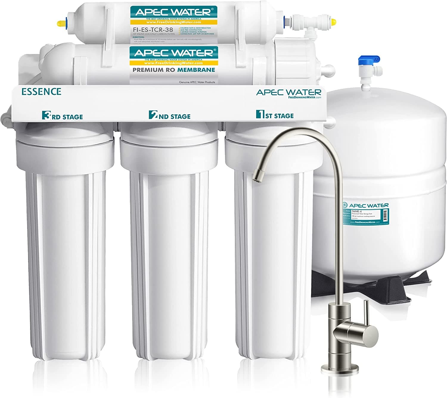  APEC Water Systems ROES-50 Essence Series Top Tier 5-Stufen-zertifiziertes ultrasicheres Umkehrosmose-Trinkwasserfiltersystem, Weiß 