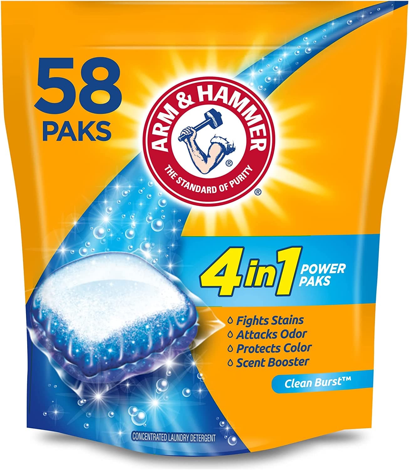  Arm & Hammer 4-in-1 Waschmittel Power Paks, Fresh, 58 Stück (4er Pack) 