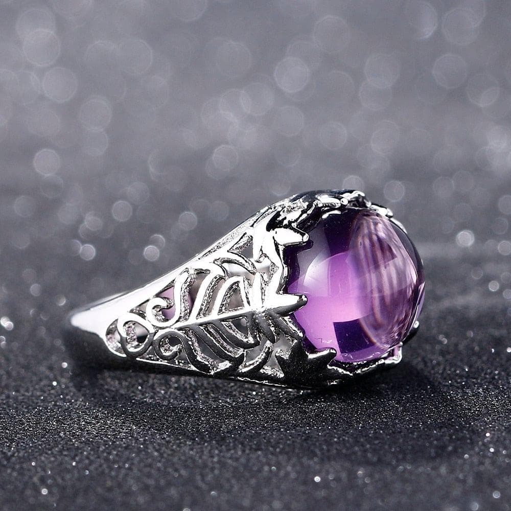  Bague Ringen Vintage 925 Silber Ringe für Frauen elegante runde Amethyst Hochzeit Verlobung Charms weiblichen edlen Schmuck Größe 6-10 