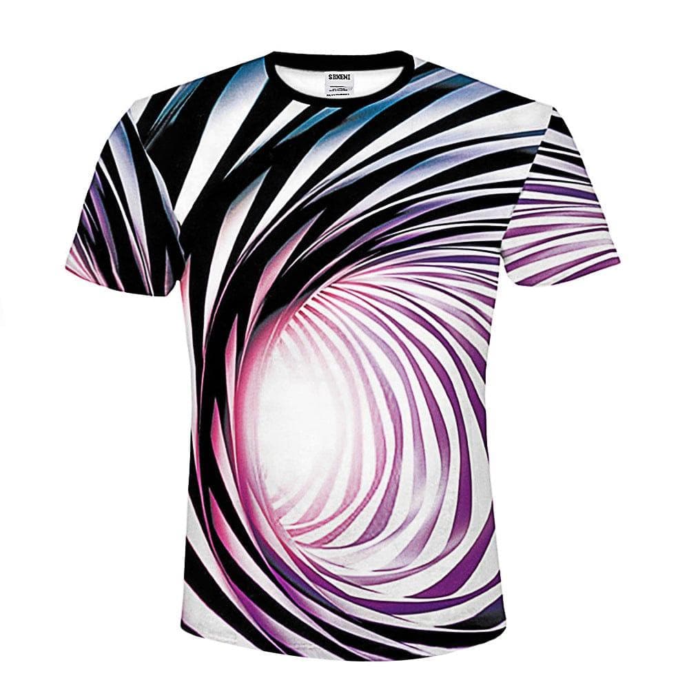  Schwarz-Weiß-Vertigo Hypnotic Printing T-Shirt Unisex Lustige Kurzarm-T-Shirts Männer/Frauen Tops Herren 3D T-Shirt 