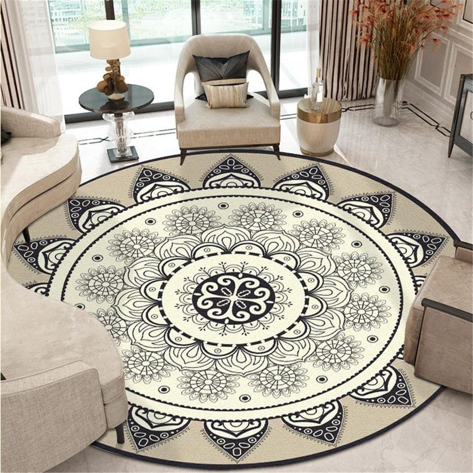  Böhmischer ethnischer Mandala-runder Bodenteppich weicher klassischer geometrischer Blumen-Sofa-Teppich Europa Retro-großflächiger Teppich für Wohnzimmer 