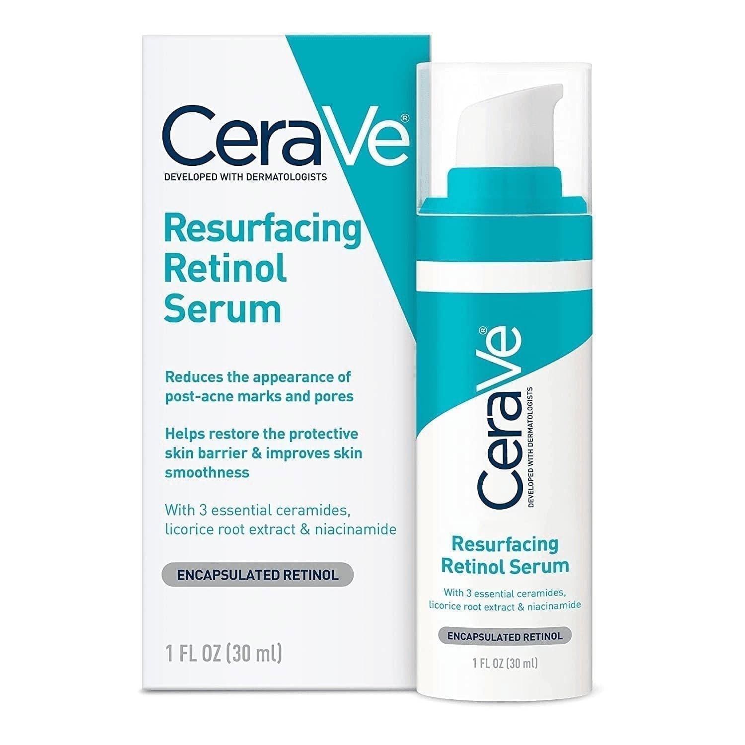  Cerave Retinol Serum für Post-Akne-Flecken und Hautstruktur | Porenverfeinerndes, regenerierendes, aufhellendes Gesichtsserum mit Retinol | Parfümfrei und nicht komedogen| 1 Unze 