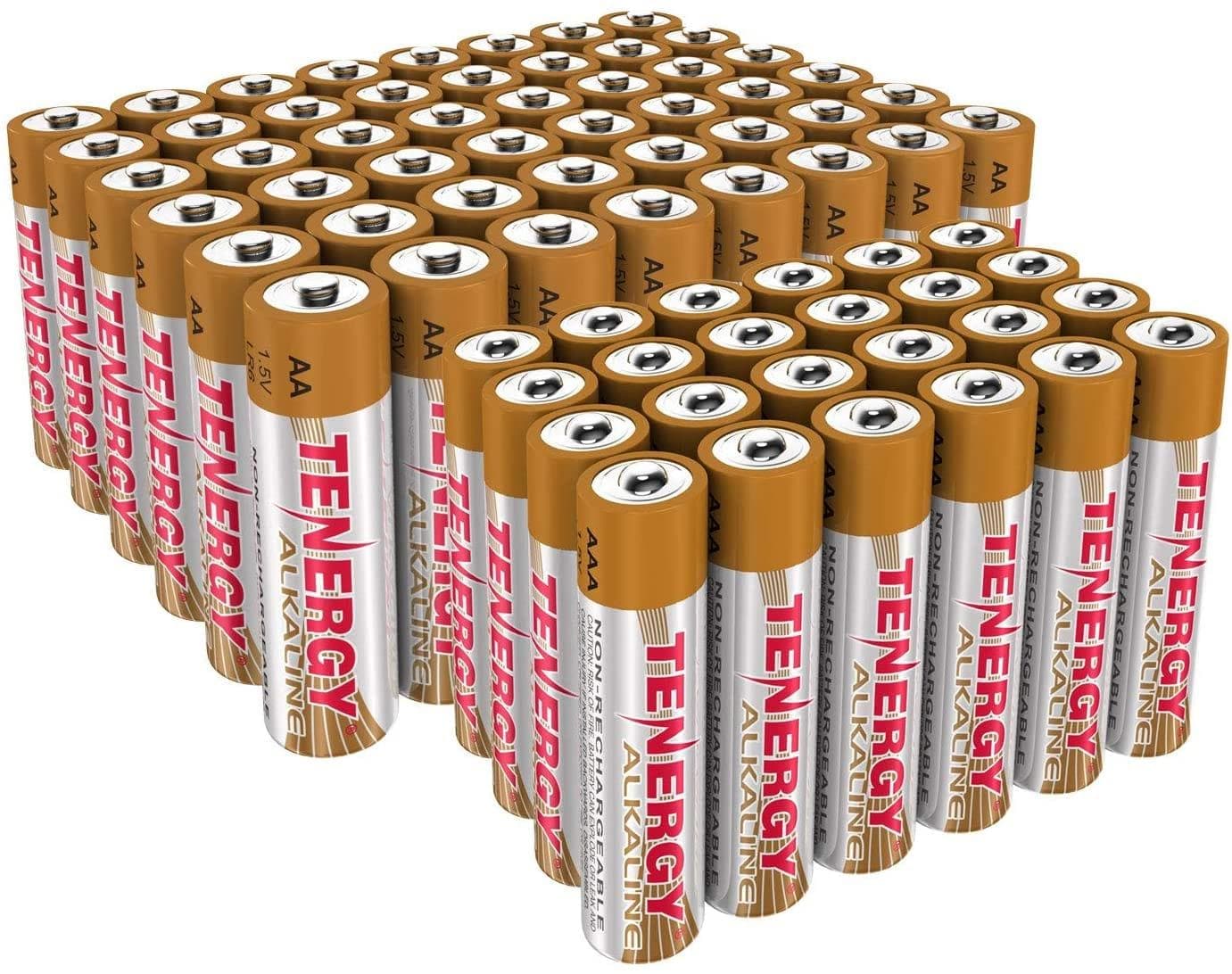  Combo 48 x AA 24 x AAA Tenergy 1,5 V Alkaline-Batterien, nicht wiederaufladbare AA/AAA-Hochleistungsbatterie für Uhren, Fernbedienungen, Spielzeug und elektronische Geräte, Haushaltsbatterien 