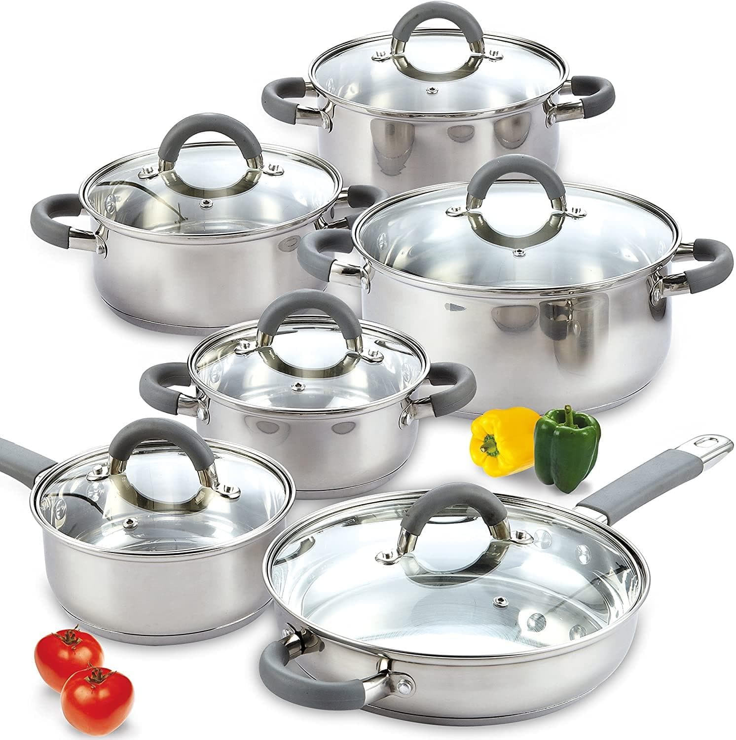  Cook N Home 2410 Kochgeschirr-Set aus Edelstahl, 12-teilig, Silber 