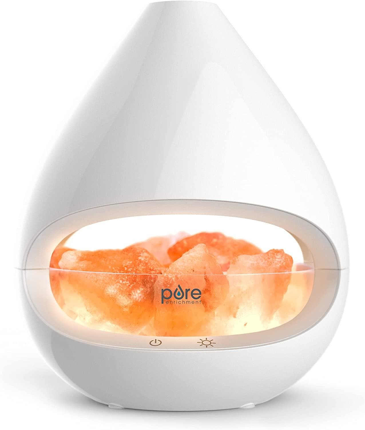  Crystal – 2-in-1 Himalaya-Salzlampe & Ultraschall-Diffusor für ätherische Öle, Original-Salztherapielampe, 100 % reines Himalaya-Salz, Umgebungslicht, 160 ml 16-Stunden-Tank (weiß) 