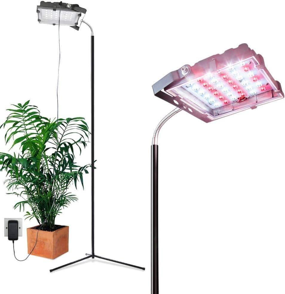  Dommia Stehlampe LED Grow Lights, 35W Bodenständer Pflanzenleuchte mit flexiblem Schwanenhals, Vollspektrum-Sonnenlicht-Pflanzenwachstumslampe für Zimmerpflanzen, Gartenarbeit, Hydroponik 