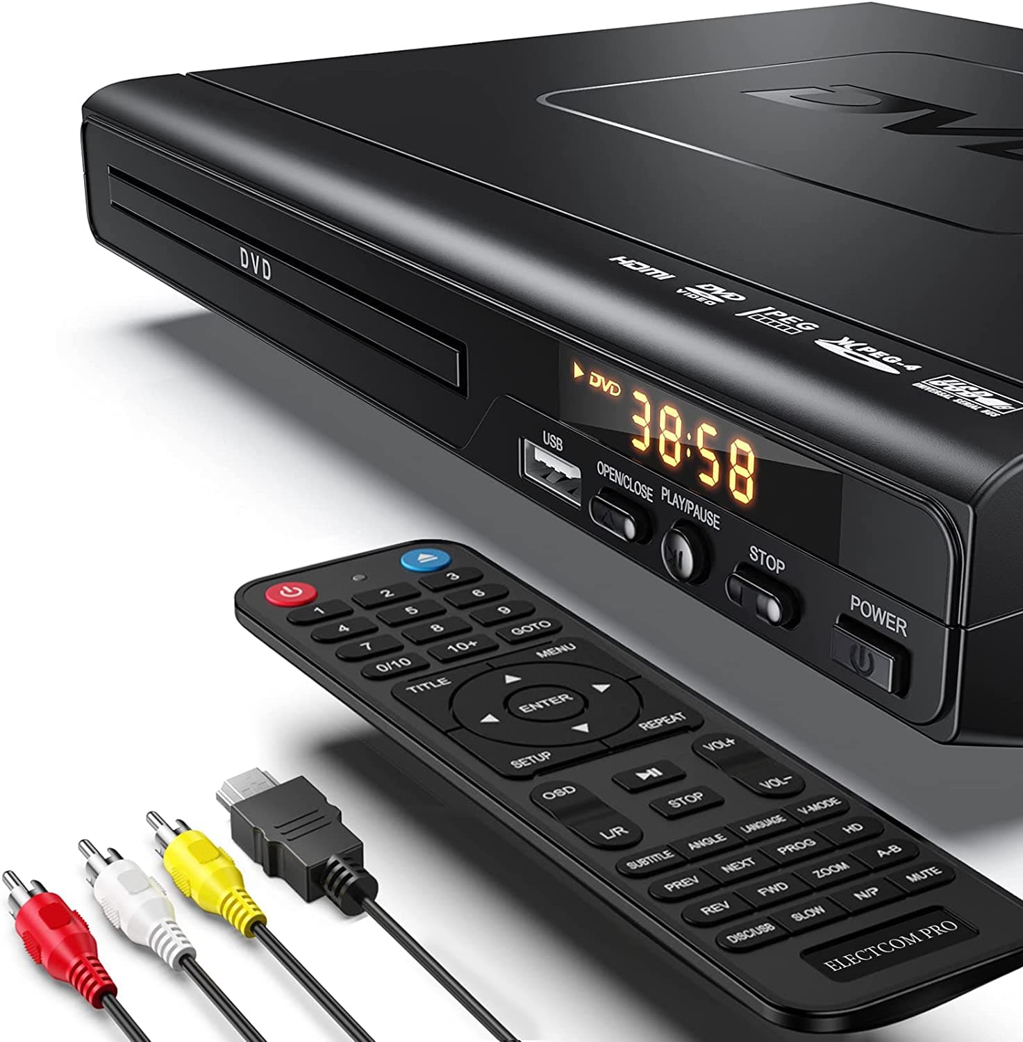  DVD-Player für Fernseher mit HDMI, DVD-Player, die alle Regionen abspielen, einfacher DVD-Player für ältere Menschen, CD-Player für Heimstereoanlage, HDMI- und RCA-Kabel im Lieferumfang enthalten 