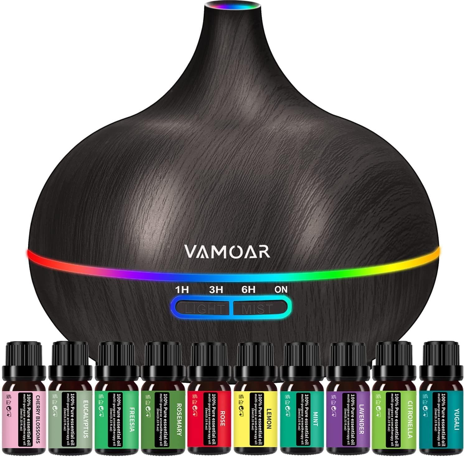  Diffusor-Geschenkset mit ätherischen Ölen, 550 ml Diffusor und ätherisches Öl-Set, Top 10 der ätherischen Öle, Aromatherapie-Diffusor-Luftbefeuchter mit 4 Timern und automatischer Abschaltung für und 15 Umgebungslichteinstellungen 