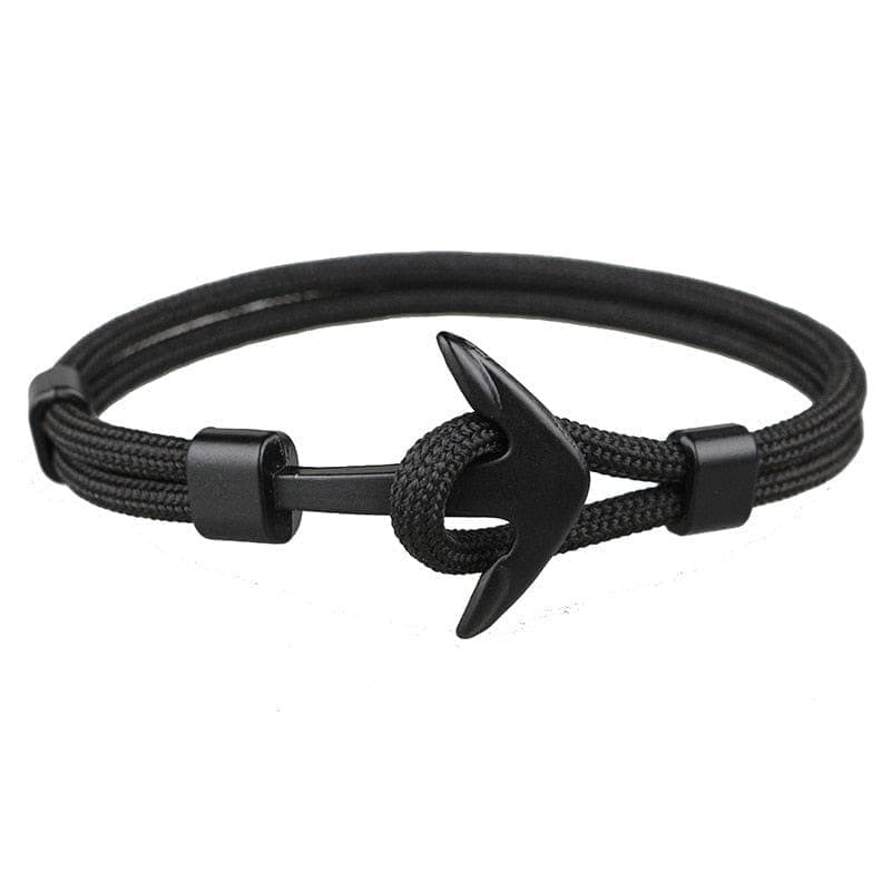  Mode Schwarz Farbe Anker Armbänder Männer Charme Überleben Seil Kette Paracord Armband Männlichen Wrap Metall Sport Haken 