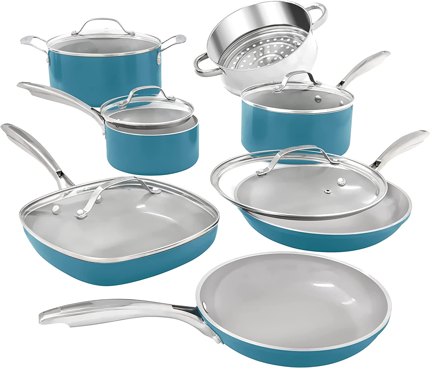  Gotham Steel Pots and Pans Set 12-teiliges Kochgeschirr-Set mit Ultra-Antihaft-Keramikbeschichtung von Chefkoch Daniel Green, 100 % PFOA-frei, kühle Griffe, Utensilien aus Metall und spülmaschinenfest – Ausgabe 2020 