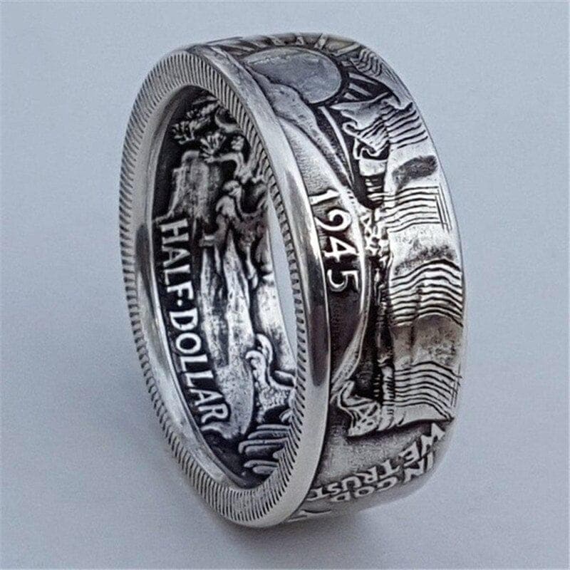  Halber Dollar Silber Farbe Münze Ringe für Männer Vintage Mode Punk Schmuck Herren antike Ehering Verlobungsring männliche Geschenke 