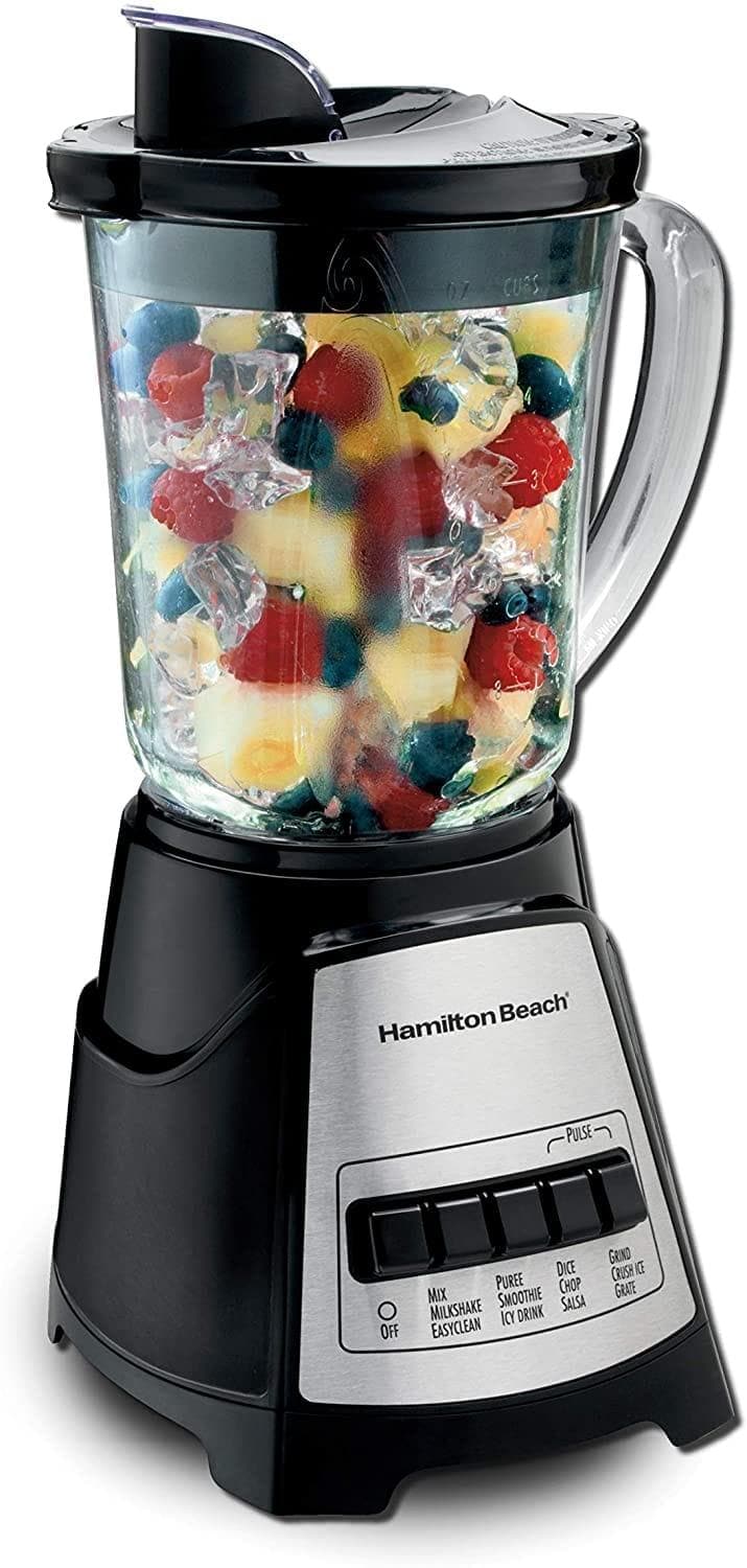  Hamilton Beach 58148A Mixer zum Pürieren – Zerkleinern von Eis – und zum Herstellen von Shakes und Smoothies – 40 Oz Glasgefäß – 12 Funktionen – Schwarz und Edelstahl, 8,66 x 6,5 x 14,69 Zoll 