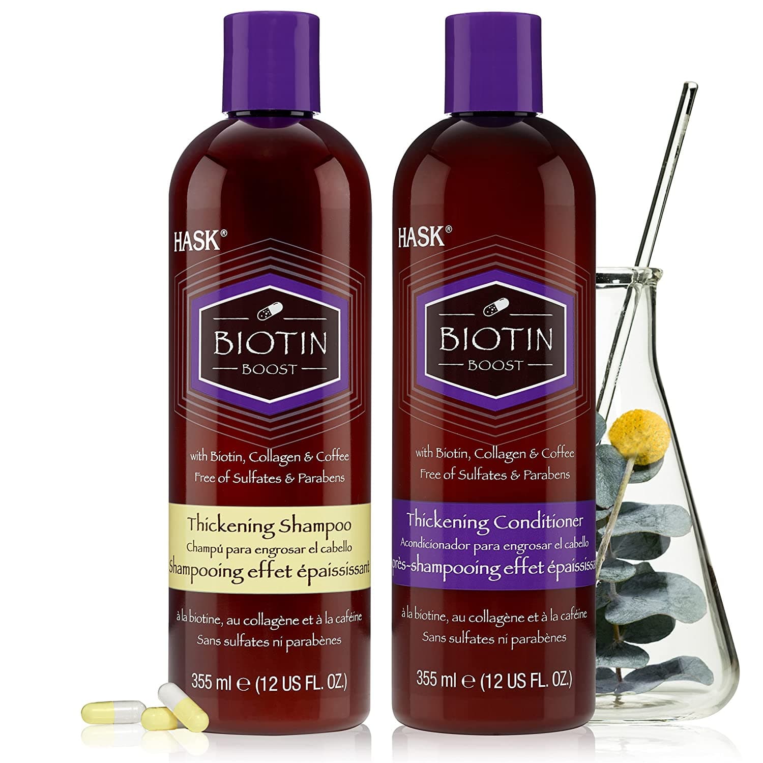  HASK BIOTIN BOOST Shampoo und Spülung Set Verdickend für alle Haartypen, farbsicher, glutenfrei, sulfatfrei, parabenfrei – 1 Shampoo und 1 Spülung 