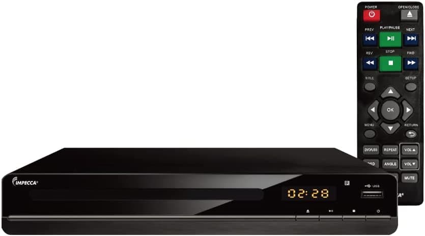  Impecca DVHP9109 Kompakter DVD-Player für TV mit USB-Eingang/AV, Multi-Region, AV-Kabel und Fernbedienung im Lieferumfang enthalten, unterstütztes integriertes PAL/NTSC-System, 