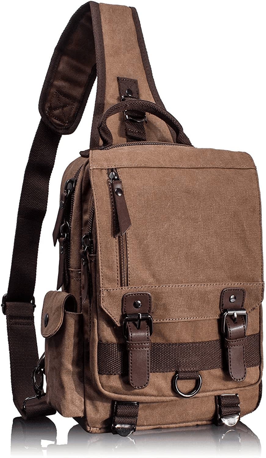  Leaper Canvas Messenger Bag Sling Bag Umhängetasche Umhängetasche Coffee, L 