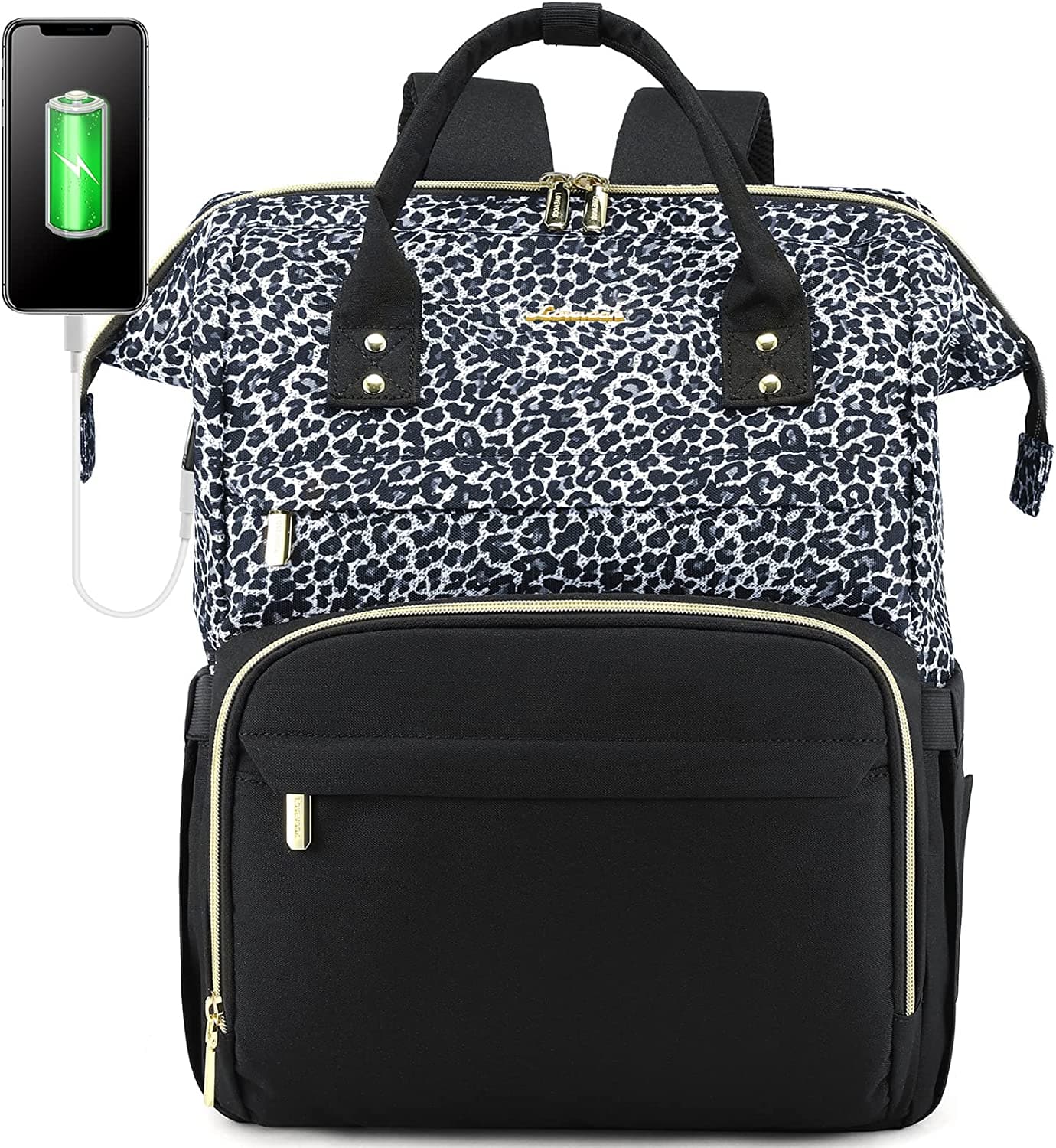  LOVEVOOK Laptop Rucksack Frauen Lehrer Rucksack Krankenschwester Taschen, 15,6 Zoll Damen Arbeitsrucksack Geldbörse Wasserdicht Anti-Diebstahl Reise Rucksack mit USB Ladeanschluss (Schwarz) 