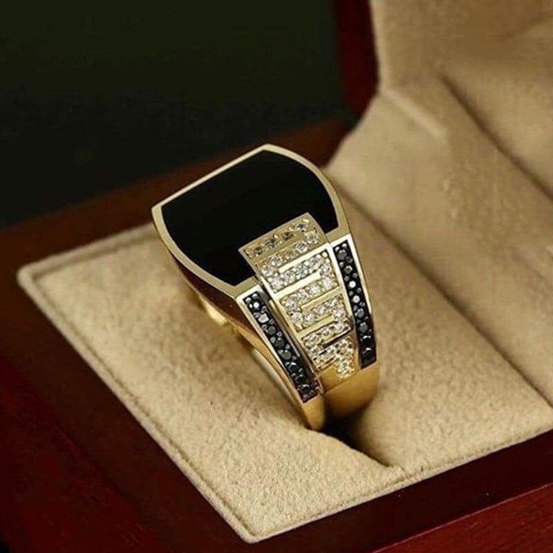  Männlich Weiblich Antik Schwarz Emaille Ring Vintage Gold Farbe Große Verlobungsring Weiß Zirkon Eheringe Für Männer Frauen 