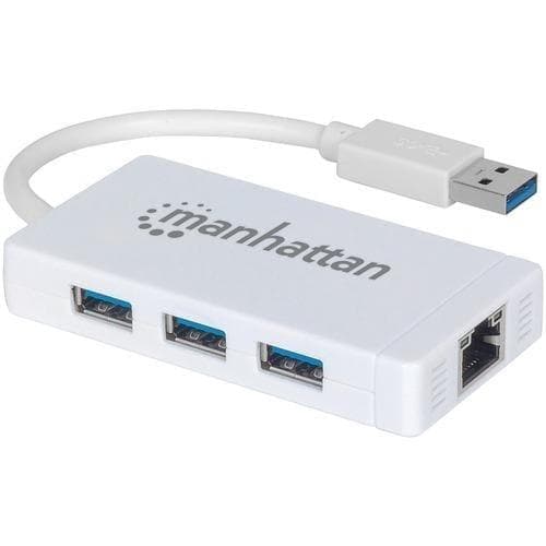  Manhattan 3-Port USB 3.0 Hub mit Gigabit Ethernet Adapter (Packung mit 1 Stück) 