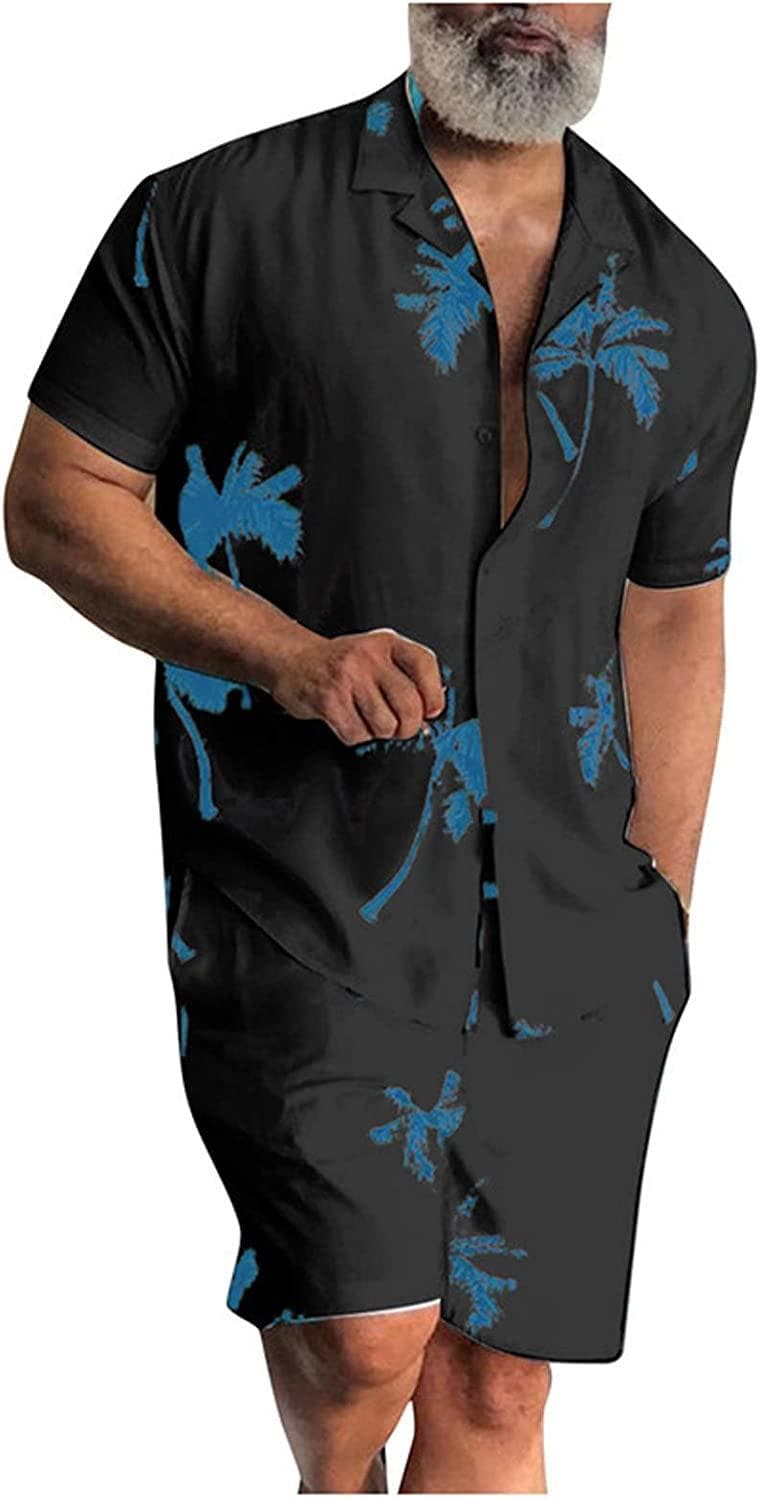  Herren 2-teiliges Outfit Trainingsanzug Kurzarm Button-Down-Hemden und Shorts Sets Hawaiian Beachwear Loungewear Suits 