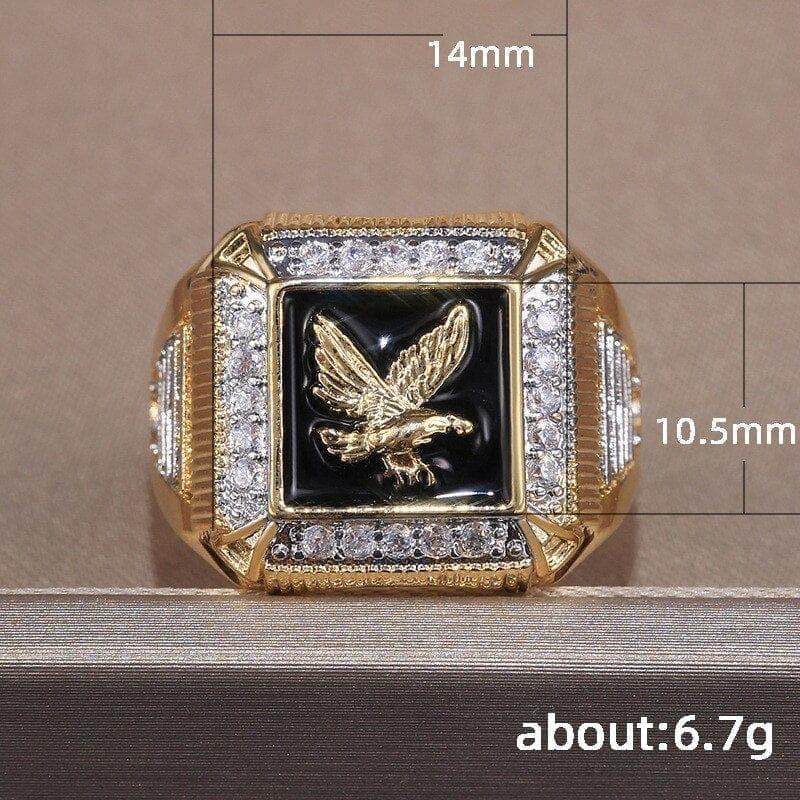  Herrenmode Adler Ring Vintage Gelbgold gefüllt quadratische Strass Ringe für männliche Hip Hop Schmuck Männer Engagement Versprechen Ring 