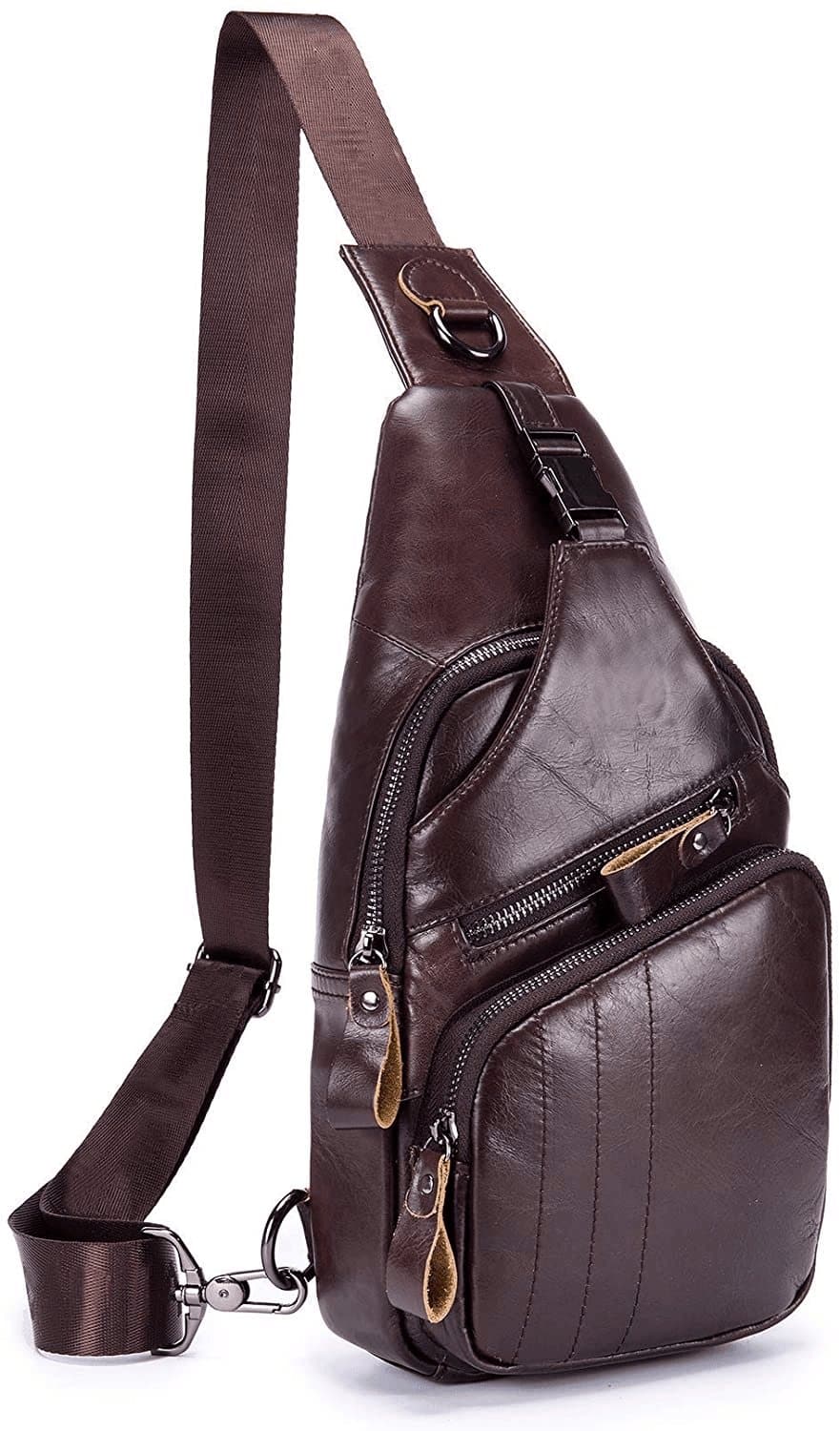  Herren Sling Bag Echtes Leder Brust Schulter Rucksack Cross Body Geldbörse Wasserabweisend Anti-Diebstahl 