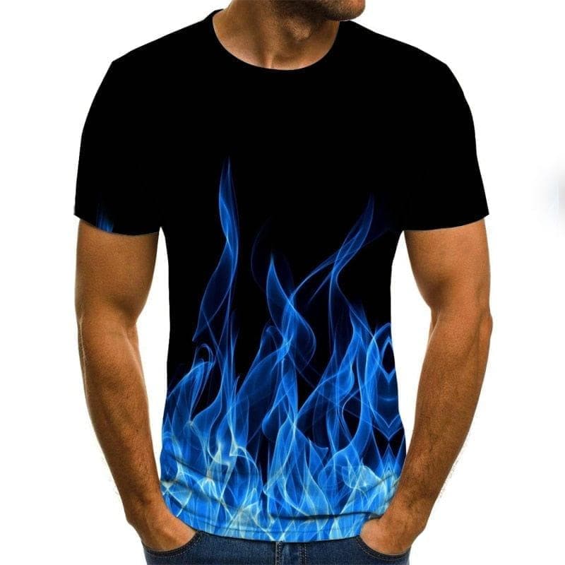  neue Flamme Herren T-Shirt Sommermode Kurzarm 3D Rundhals Tops Smoke Element Shirt Trendiges Herren T-Shirt 