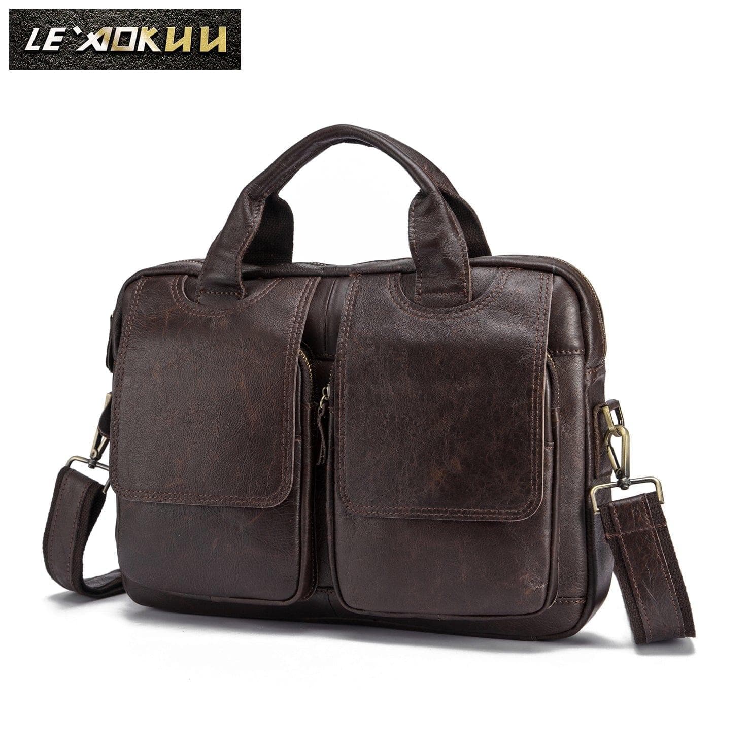  Oil Waxy Leather Coffee Design Business Aktentasche 14" Laptop Dokumententasche Fashion Attache Messenger Bag Tote Portfolio 01500 (Kaffee) 