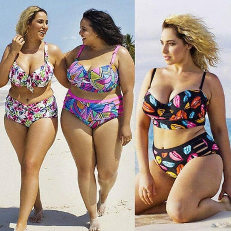  Plus Size Bikini Damen Push Up Padded Hight Taille Bikini Set Bademode Badeanzug Badeanzug Beachwear Large Size Bademode 