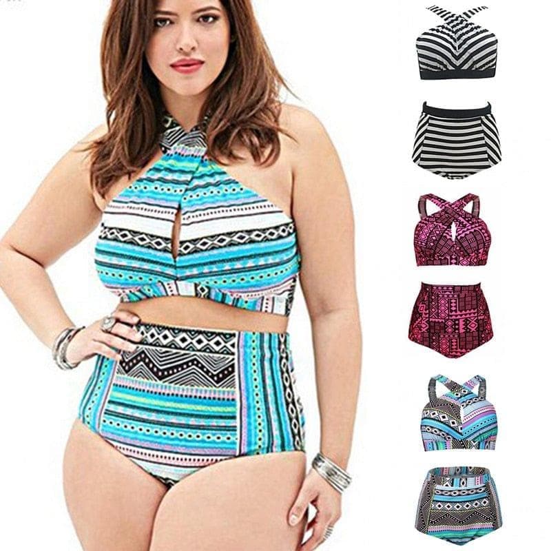  Plus Size Bademode High Waist Badeanzug High Neck Bikini 2017 Cross Bikinis Frauen Badeanzug Top Badeanzug weibliche Bademode 5XL 