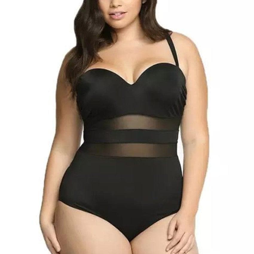  Plus Size Bademode Damen Einteiliger Badeanzug Großer Badeanzug Push-Up-Ganzkörper-Strandbekleidung Durchsichtiges Mesh-Schwimmen 