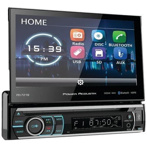  Power Acoustik 7&quot; Incite Single-DIN In-Dash Motorisierter Touchscreen-LCD-DVD-Receiver mit abnehmbarem Zifferblatt und amp; Bluetooth (Packung mit 1 Stück) 